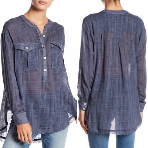 Free People Tops - New! Free People Blue Talk To Me Gauzey Top